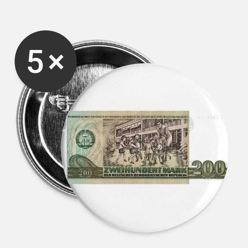 200 Mark der DDR - Buttons klein 25 mm (5er Pack) - Weiß