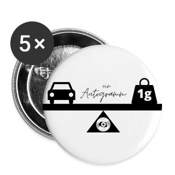 Autogramm - ein Auto und ein Gramm auf einer Waage - Buttons klein 25 mm (5er Pack) - Weiß - Vorne