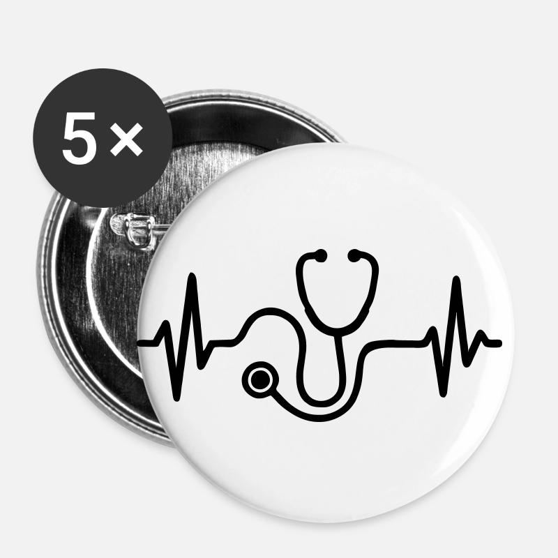 Battement Cœur Médecin - Lot de 5 petits badges (25 mm) - blanc