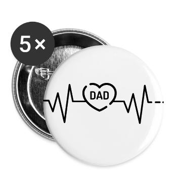 Herzschlag Dad, Vatertag, Vater, Papa, Papi, Daddy - Buttons klein 25 mm (5er Pack) - Weiß - Vorne
