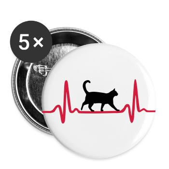 Cat & Heartbeat, Heart - Lot de 5 petits badges (25 mm) - blanc - Devant