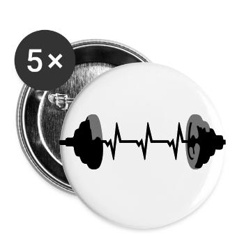 Weights, Barbell & ECG Heartbeat - Buttons small 1''/25 mm (5-pack) - white - Front