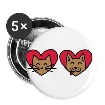Cat and Dog with Heart! Cat and dog with hearts - Buttons small 1''/25 mm (5-pack) - white - Front
