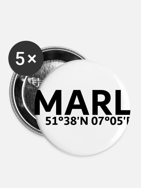 Marl Koordinaten - Buttons klein 25 mm (5er Pack) - Weiß