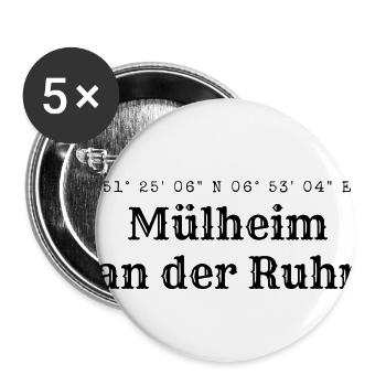 Mülheim an der Ruhr Koordinaten - Buttons klein 25 mm (5er Pack) - Weiß - Vorne