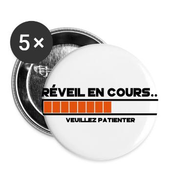 motif réveil en cours - Lot de 5 petits badges (25 mm) - blanc - Devant