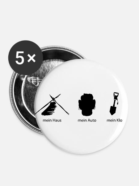 Haus Auto Klo - Buttons klein 25 mm (5er Pack) - Weiß