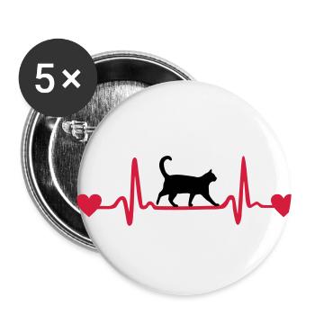 Cat & Heartbeat, Heart - Lot de 5 petits badges (25 mm) - blanc - Devant