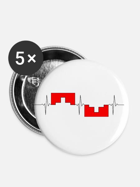 Herzfrequenz Schweiz - Buttons klein 25 mm (5er Pack) - Weiß