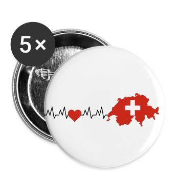 I Love Switzerland, EKG, Ich liebe die Schweiz - Buttons klein 25 mm (5er Pack) - Weiß - Vorne