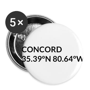Concord, Caroline du Nord, États-Unis Coordonnées - Lot de 5 petits badges (25 mm) - blanc - Devant