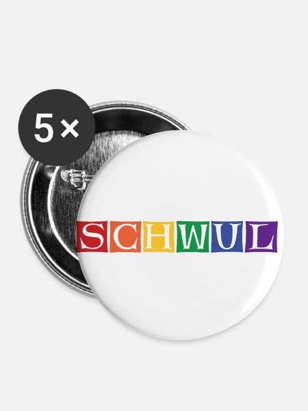 schwul - Buttons klein 25 mm (5er Pack) - Weiß