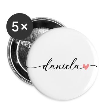 Daniela Nom Prénom Calligraphie Script - Lot de 5 petits badges (25 mm) - blanc - Devant