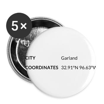 Garland, Texas, USA coordinates - Buttons small 1''/25 mm (5-pack) - white - Front