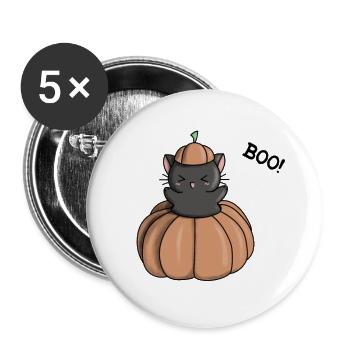 Halloween Kürbis Katze Gespenst süß Manga - Buttons klein 25 mm (5er Pack) - Weiß - Vorne