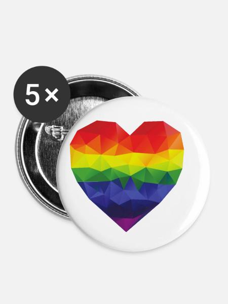regenbogen herz - Buttons klein 25 mm (5er Pack) - Weiß