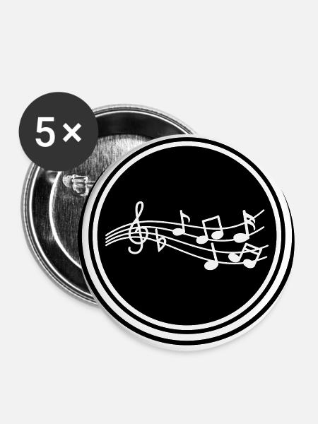 Musiknoten zeichen - Buttons klein 25 mm (5er Pack) - Weiß