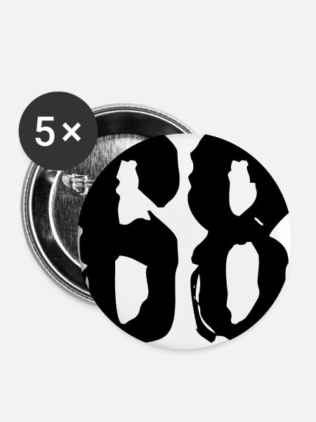 68 Zahl Trikot - Buttons klein 25 mm (5er Pack) - Weiß