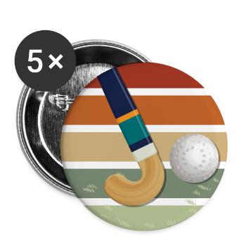 Retro Hockey Schläger Feldhockey Hallenhockey - Buttons klein 25 mm (5er Pack) - Weiß - Vorne