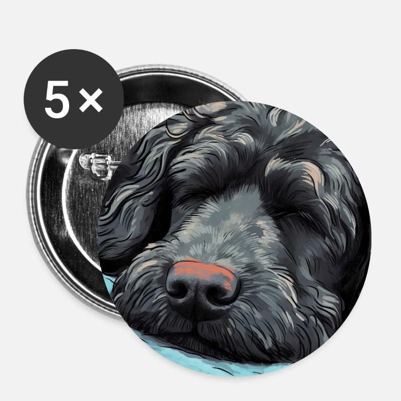 Sleeping Black Golden Doodle - Lot de 5 petits badges (25 mm) - blanc