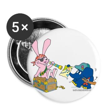 Elephant and rabbit as pirate - Buttons small 1''/25 mm (5-pack) - white - Front