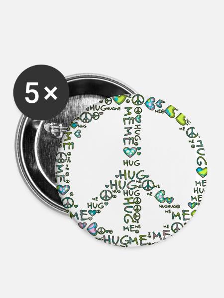 hug me - peace - Buttons klein 25 mm (5er Pack) - Weiß
