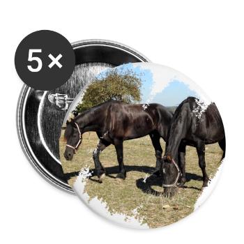 Two horses while grazing in the paddock - Buttons small 1''/25 mm (5-pack) - white - Front