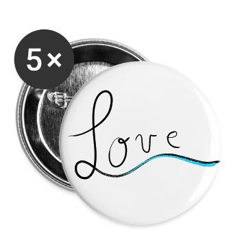 Love *Handdrawn* blue turqouise handwriting - Buttons small 1''/25 mm (5-pack) - white - Front