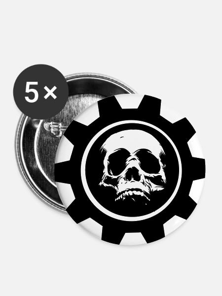 SCHÄDELRAD GETRIEBEN - Buttons klein 25 mm (5er Pack) - Weiß