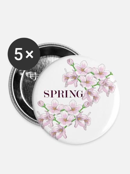 Spring, Frühling - Buttons klein 25 mm (5er Pack) - Weiß