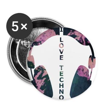 I love Techno - Ich liebe Techno - Buttons klein 25 mm (5er Pack) - Weiß - Vorne