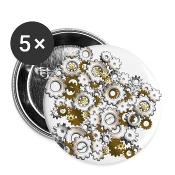 Steampunk Zahnräder - Buttons klein 25 mm (5er Pack) - Weiß - Vorne