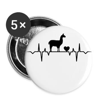 Llama Heartbeat Cool Animal Love T-Shirt - Buttons klein 25 mm (5er Pack) - Weiß - Vorne