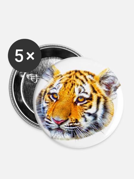 Tiger großkatze tier - Buttons klein 25 mm (5er Pack) - Weiß