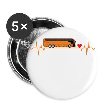 Bus Heartbeat Funny Bus Driver Gift T-Shirt - Buttons klein 25 mm (5er Pack) - Weiß - Vorne