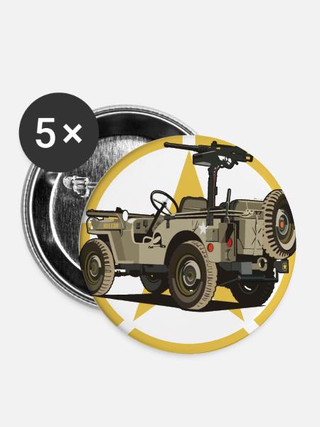 Offroad-Militärfahrzeug - Buttons klein 25 mm (5er Pack) - Weiß