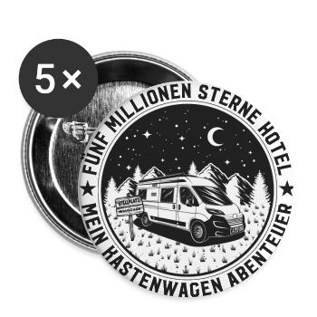 5 Millionen Sterne Hotel Kastenwagen III - Buttons klein 25 mm (5er Pack) - Weiß - Vorne