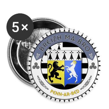 Logo Breizh ma bro blason Finistère - Lot de 5 petits badges (25 mm) - blanc - Devant