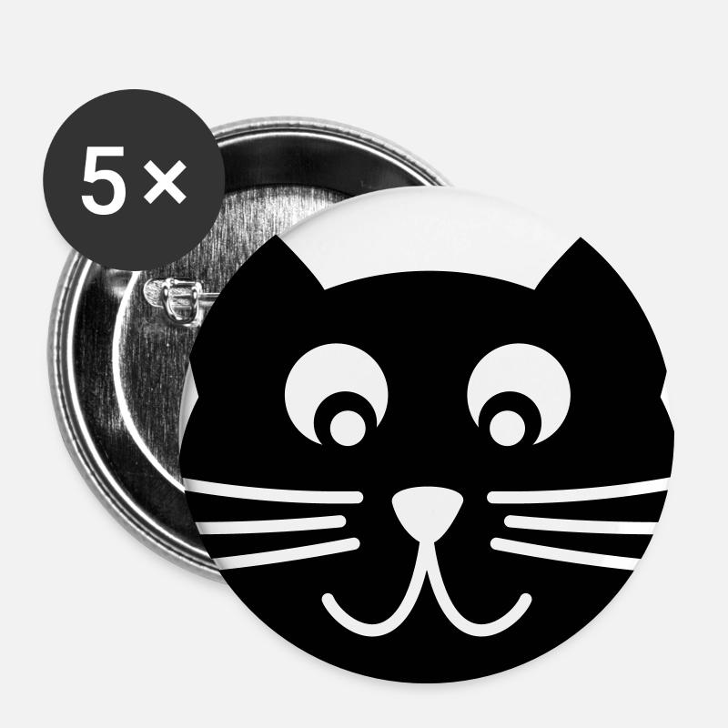Chat - Lot de 5 petits badges (25 mm) - blanc