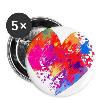 HEART SPLASHED COLORS - Buttons small 1''/25 mm (5-pack) - white - Front