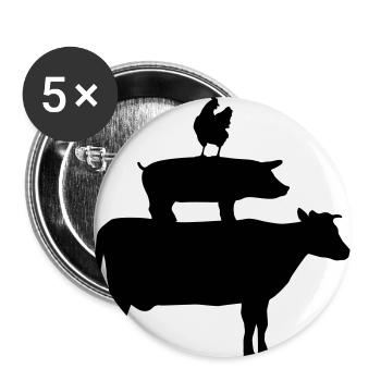 Cow, Pig & Chicken - Buttons small 1''/25 mm (5-pack) - white - Front