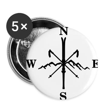 Ski, Berg und Kompass, Skifahren - Buttons klein 25 mm (5er Pack) - Weiß - Vorne