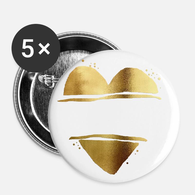 Or coeur personnalisable - Lot de 5 petits badges (25 mm) - blanc