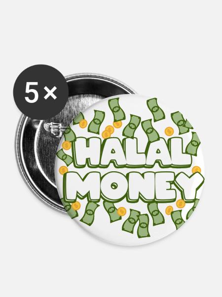 HALAL MONEY - Buttons klein 25 mm (5er Pack) - Weiß