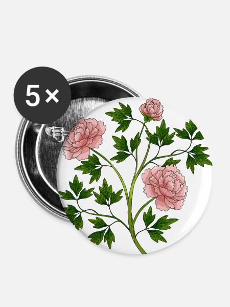 Bunte Blumen - Buttons klein 25 mm (5er Pack) - Weiß