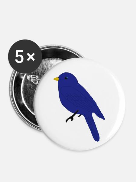 Blauer Vogel - Buttons klein 25 mm (5er Pack) - Weiß