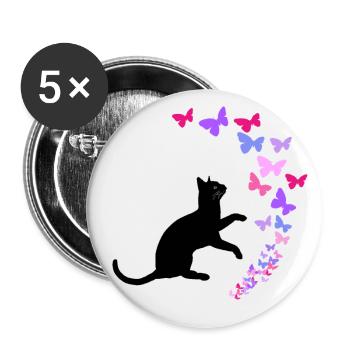 Chat noir et conception de papillons colorés - Lot de 5 petits badges (25 mm) - blanc - Devant