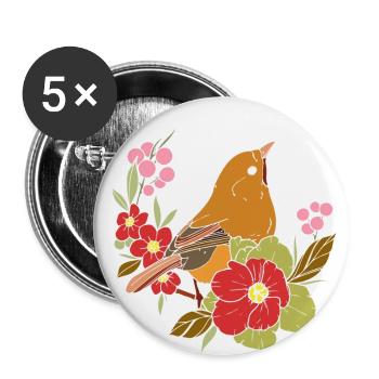 Oiseau de printemps dans les fleurs - Lot de 5 petits badges (25 mm) - blanc - Devant