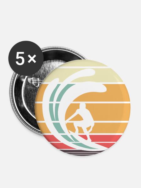 Retro Surfer - Buttons klein 25 mm (5er Pack) - Weiß