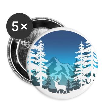 Cerf dans la forêt (rond/bleu) - Lot de 5 petits badges (25 mm) - blanc - Devant